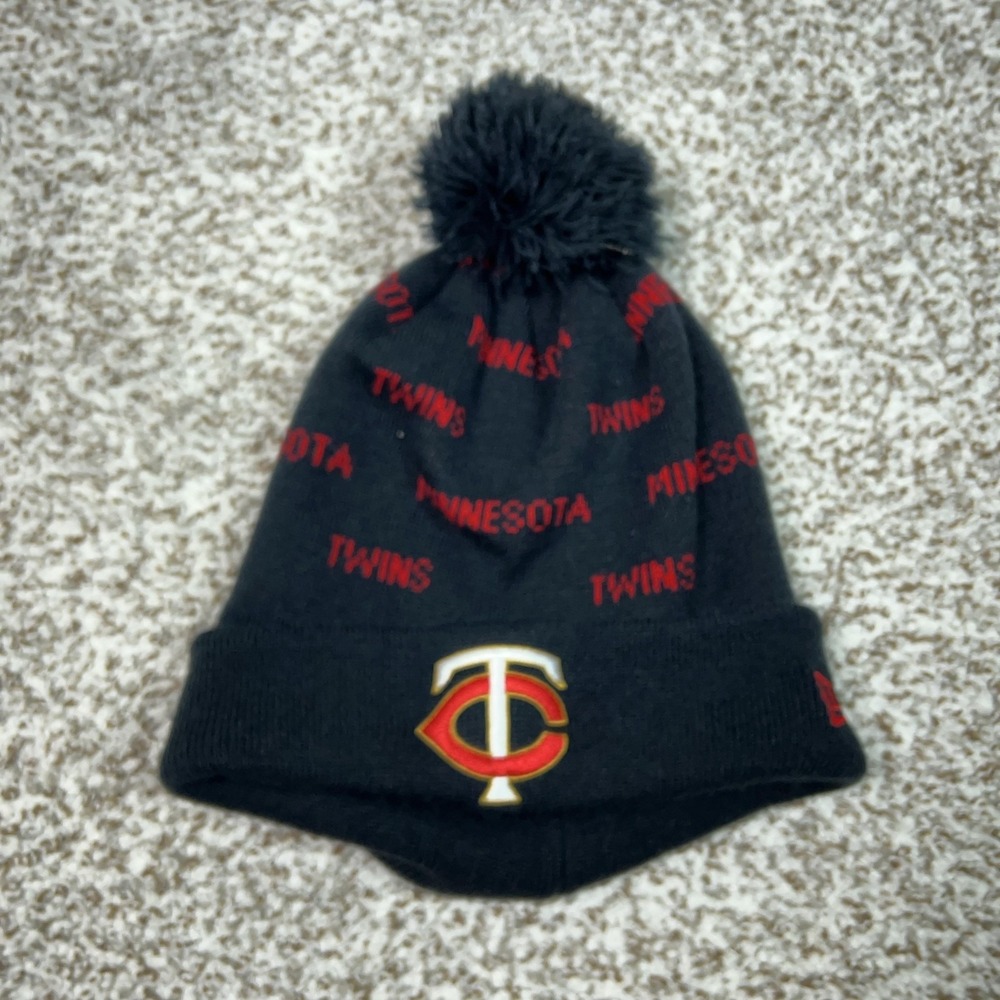 Minnesota Twins Hat Beanie Knit Cuffed Mens MLB Baseball New Era Black Red Pom‎